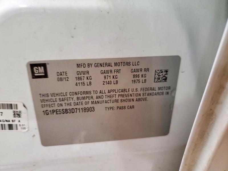 Auction sale of the 2013 Chevrolet Cruze, vin: 1G1PE5SB3D7118903, lot number: 99173485