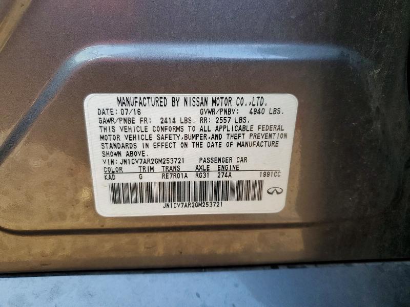 Aukcja sprzedaży 2016 Infiniti Q50, vin: JN1CV7AR2GM253721, numer aukcji: 72418775