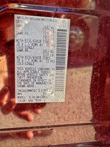 73855775 :رقم المزاد ، 5N1AL0MN5EC519922 vin ، 2014 Infiniti Qx60 مزاد بيع