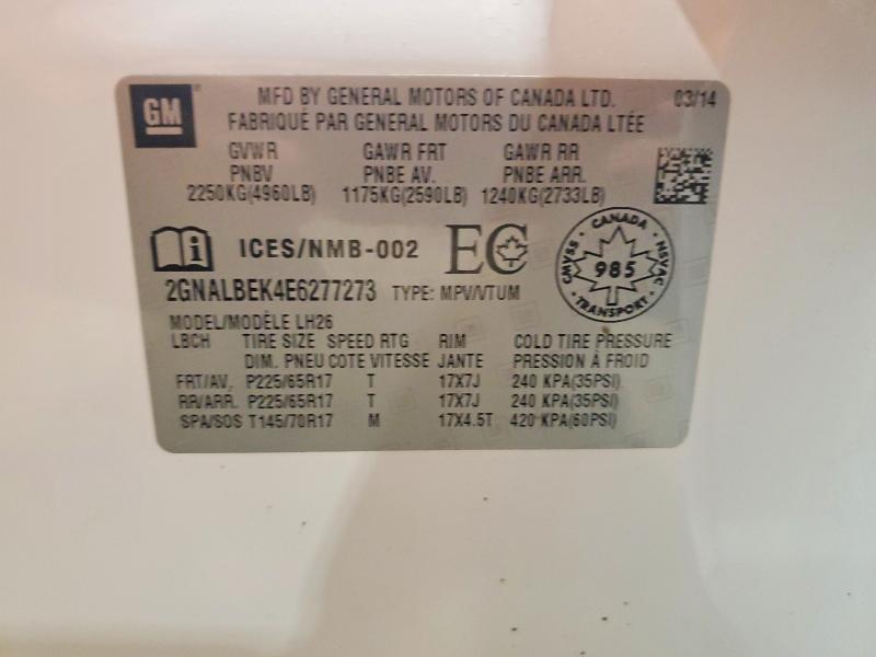 Auction sale of the 2014 Chevrolet Equinox, vin: 2GNALBEK4E6277273, lot number: 99199955