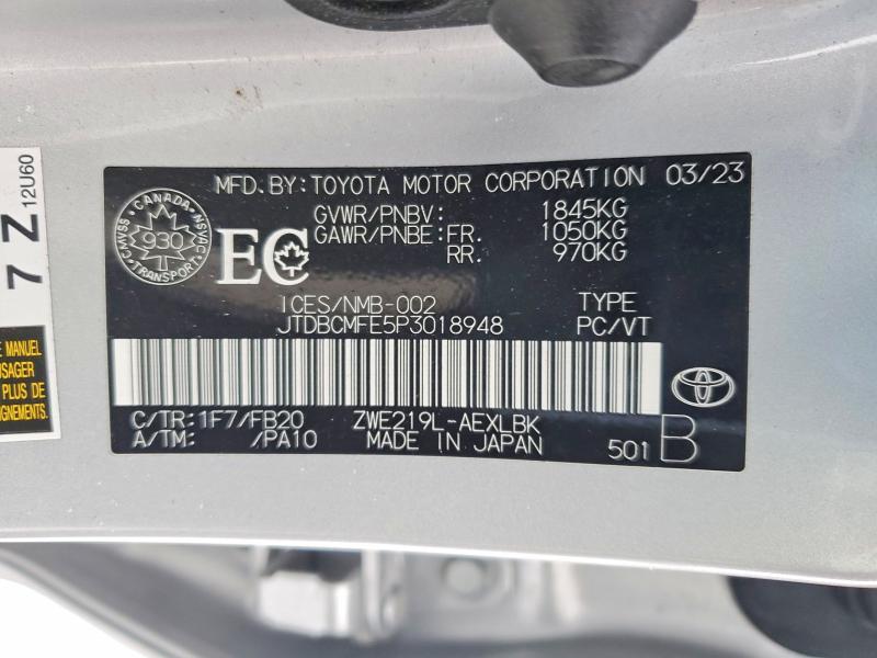 Продажа на аукционе авто 2023 Toyota Corolla, vin: JTDBCMFE5P3018948, номер лота: 72470215