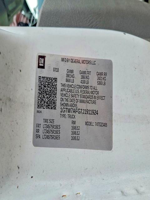98589895 :رقم المزاد ، 1GTW7AFG7J1911924 vin ، 2018 Gmc Savana مزاد بيع