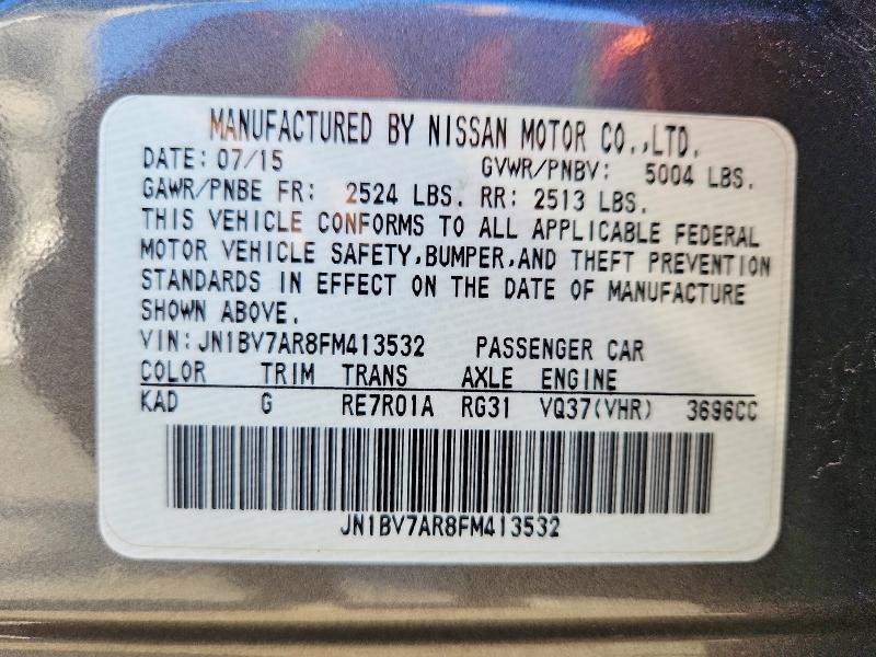 2015 Infiniti Q50 მანქანა იყიდება აუქციონზე, vin: JN1BV7AR8FM413532, აუქციონის ნომერი: 72589795