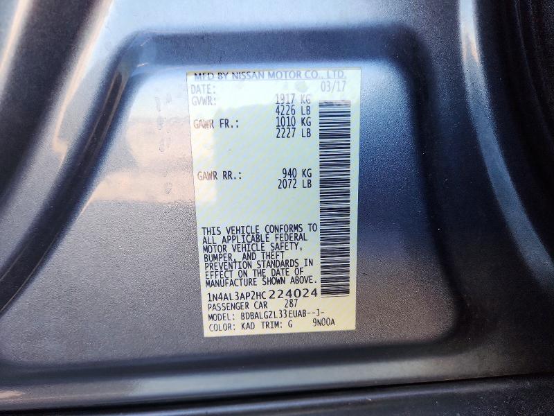 2017 Nissan Altima მანქანა იყიდება აუქციონზე, vin: 1N4AL3AP2HC224024, აუქციონის ნომერი: 74225305