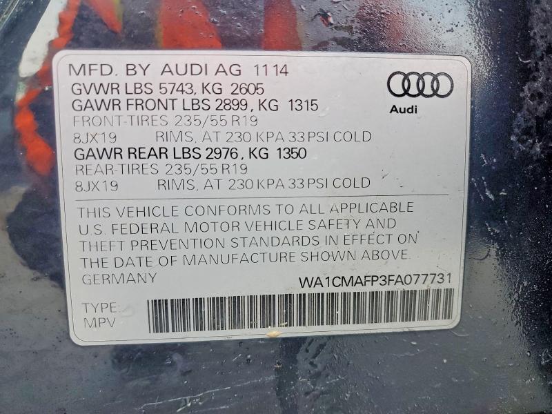73971145 :رقم المزاد ، WA1CMAFP3FA077731 vin ، 2015 Audi Q5 مزاد بيع