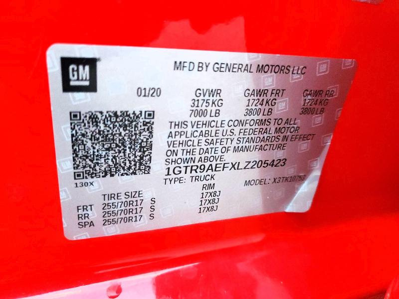 Продажа на аукционе авто 2020 Gmc Sierra, vin: 1GTR9AEFXLZ205423, номер лота: 72870865
