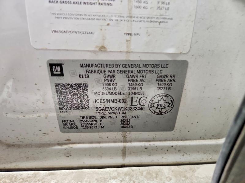 74491905 :رقم المزاد ، 5GAEVCKW1KJ232440 vin ، 2019 Buick Enclave مزاد بيع