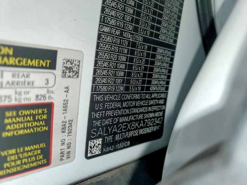 Aukcja sprzedaży 2019 Land Rover Range Rove, vin: SALYA2EX8KA792342, numer aukcji: 73912545