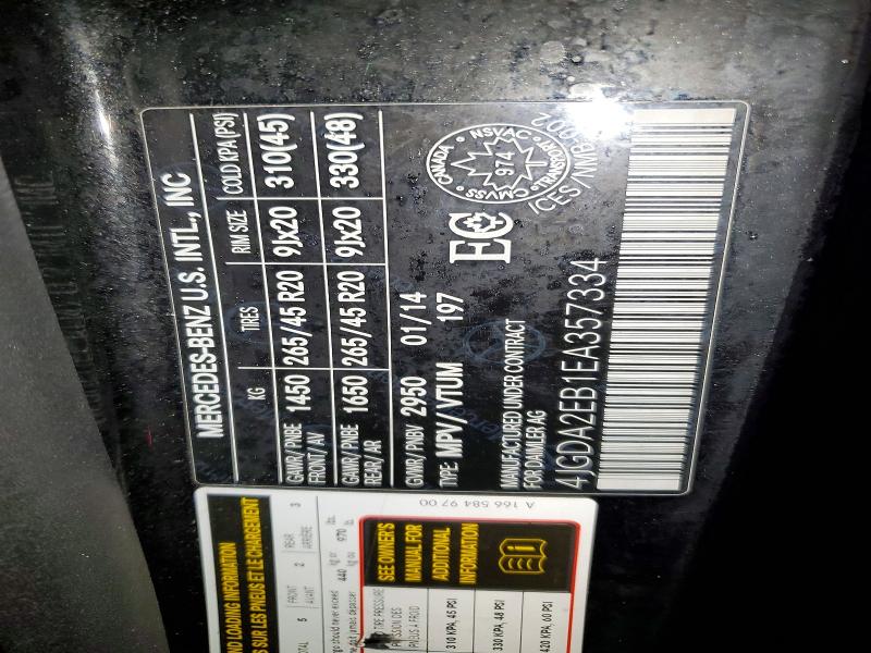 Aukcja sprzedaży 2014 Mercedes-benz Ml, vin: 4JGDA2EB1EA357334, numer aukcji: 99791435