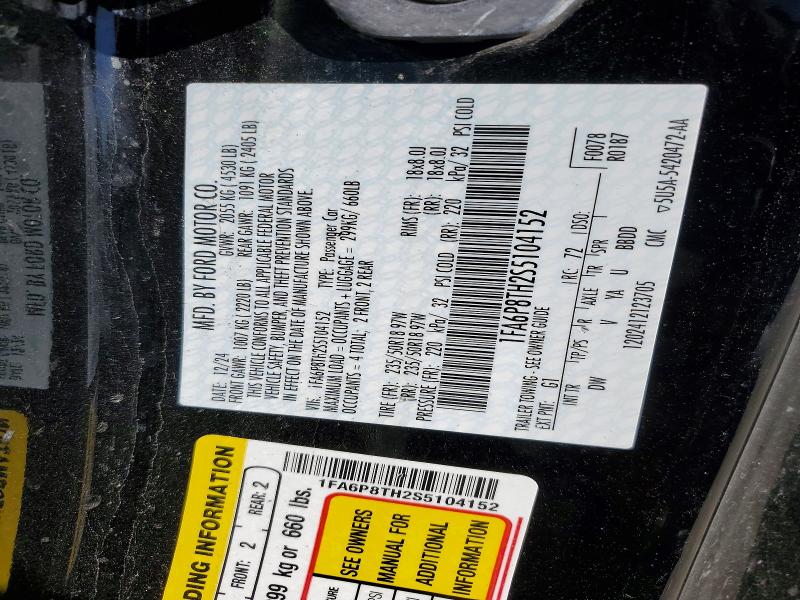 2025 Ford Mustang მანქანა იყიდება აუქციონზე, vin: 1FA6P8TH2S5104152, აუქციონის ნომერი: 99883545