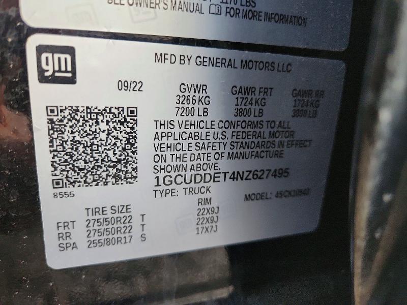 Продаж на аукціоні авто 2022 Chevrolet Silverado, vin: 1GCUDDET4NZ627495, номер лоту: 72791575
