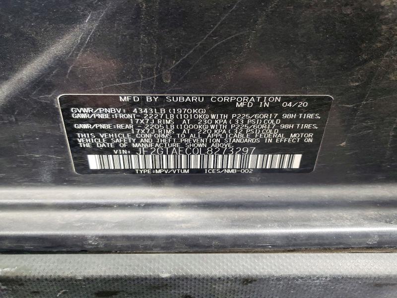 75252685 :رقم المزاد ، JF2GTAEC0L8273297 vin ، 2020 Subaru Crosstrek مزاد بيع