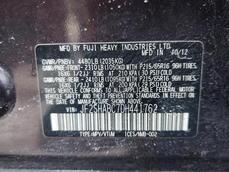Aukcja sprzedaży 2013 Subaru Forester, vin: JF2SHABC7DH441762, numer aukcji: 75029735