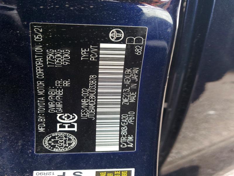 99236465 :رقم المزاد ، JTDBAMDE8MJ033878 vin ، 2021 Toyota Corolla مزاد بيع