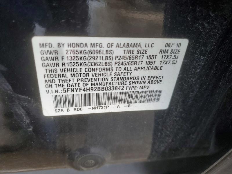 Продажа на аукционе авто 2011 Honda Pilot, vin: 5FNYF4H92BB033842, номер лота: 72597535