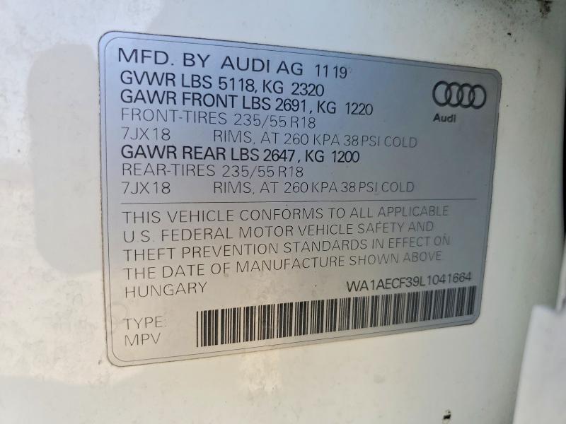 73814695 :رقم المزاد ، WA1AECF39L1041664 vin ، 2020 Audi Q3 Premium مزاد بيع