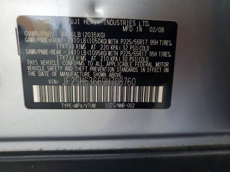 Aukcja sprzedaży 2009 Subaru Forester, vin: JF2SH63669H708760, numer aukcji: 75613855
