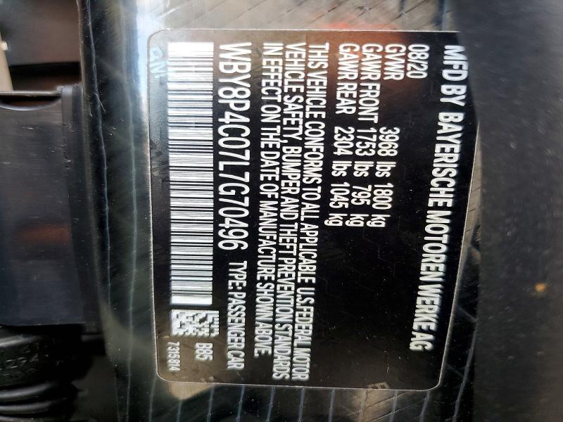Продаж на аукціоні авто 2020 Bmw I3, vin: WBY8P4C07L7G70496, номер лоту: 74640775