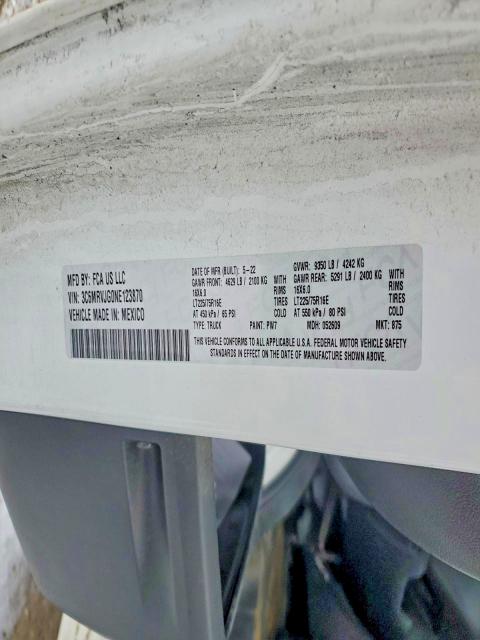 2022 Ram Promaster 3500 მანქანა იყიდება აუქციონზე, vin: 3C6MRVJG0NE123870, აუქციონის ნომერი: 98800635