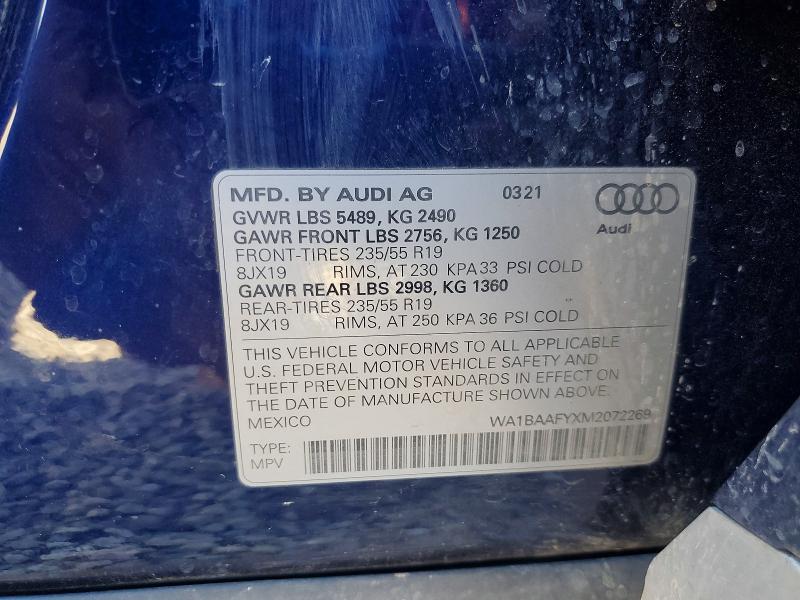2021 Audi Q5 მანქანა იყიდება აუქციონზე, vin: WA1BAAFYXM2072269, აუქციონის ნომერი: 73931155