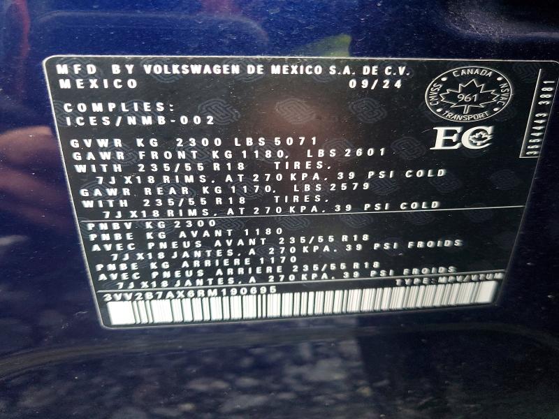 Aukcja sprzedaży 2024 Volkswagen Tiguan, vin: 3VV2B7AX6RM190695, numer aukcji: 72931535