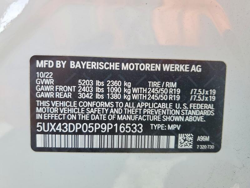 74832935 :رقم المزاد ، 5UX43DP05P9P16533 vin ، 2023 Bmw X3 مزاد بيع