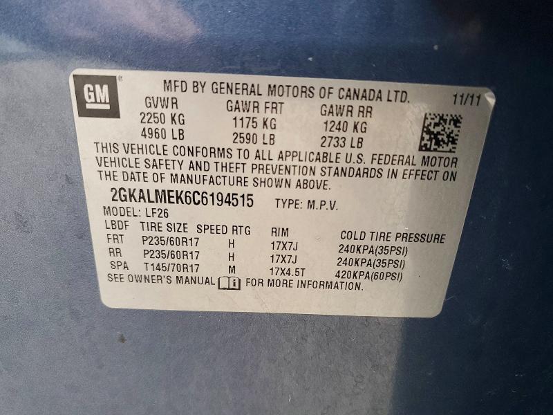 99702845 :رقم المزاد ، 2GKALMEK6C6194515 vin ، 2012 Gmc Terrain مزاد بيع