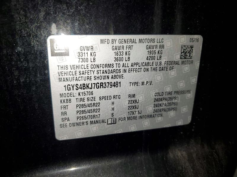 Aukcja sprzedaży 2016 Cadillac Escalade, vin: 1GYS4BKJ7GR379481, numer aukcji: 97763605