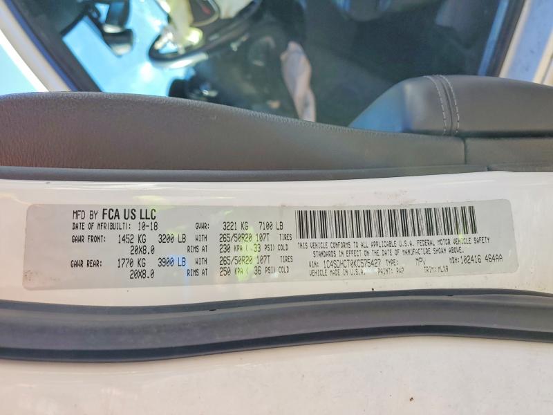 Aukcja sprzedaży 2019 Dodge Durango, vin: 1C4SDHCT0KC575427, numer aukcji: 98695715