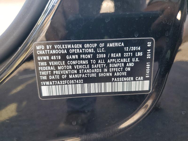 72992815 :رقم المزاد ، 1VWAT7A32FC057432 vin ، 2015 Volkswagen Passat مزاد بيع