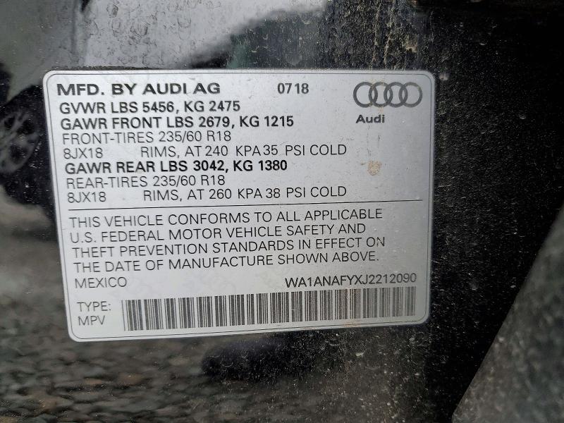 2018 Audi Q5 მანქანა იყიდება აუქციონზე, vin: WA1ANAFYXJ2212090, აუქციონის ნომერი: 74792805