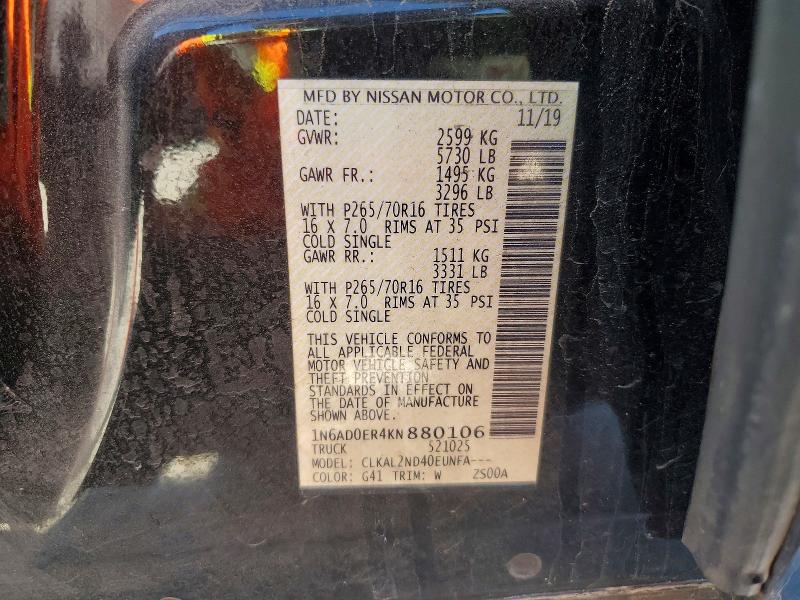 2019 Nissan Frontier მანქანა იყიდება აუქციონზე, vin: 1N6AD0ER4KN880106, აუქციონის ნომერი: 99567505
