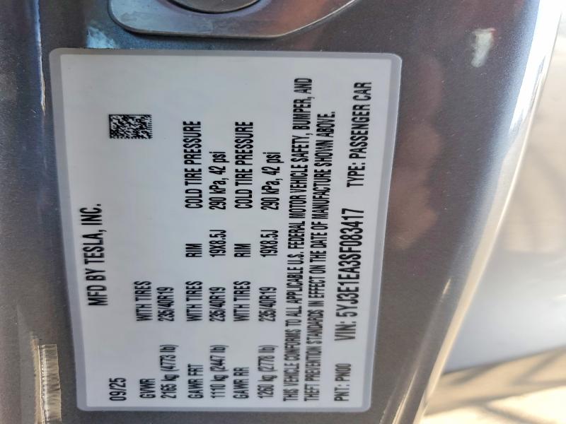 Aukcja sprzedaży 2025 Tesla Model 3, vin: 5YJ3E1EA3SF083417, numer aukcji: 72646345
