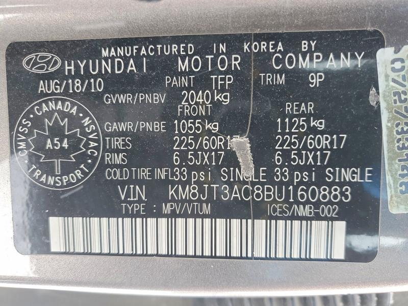 72733245 :رقم المزاد ، KM8JT3AC8BU160883 vin ، 2011 Hyundai Tucson مزاد بيع