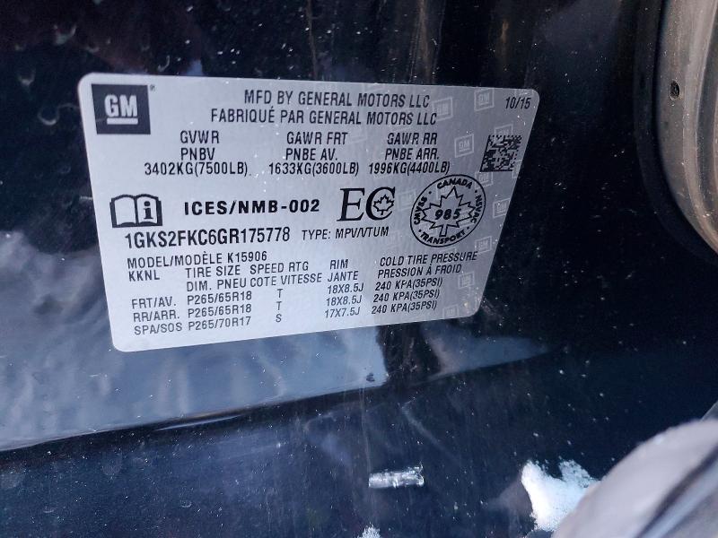 Aukcja sprzedaży 2016 Gmc Yukon Xl K, vin: 1GKS2FKC6GR175778, numer aukcji: 73064105