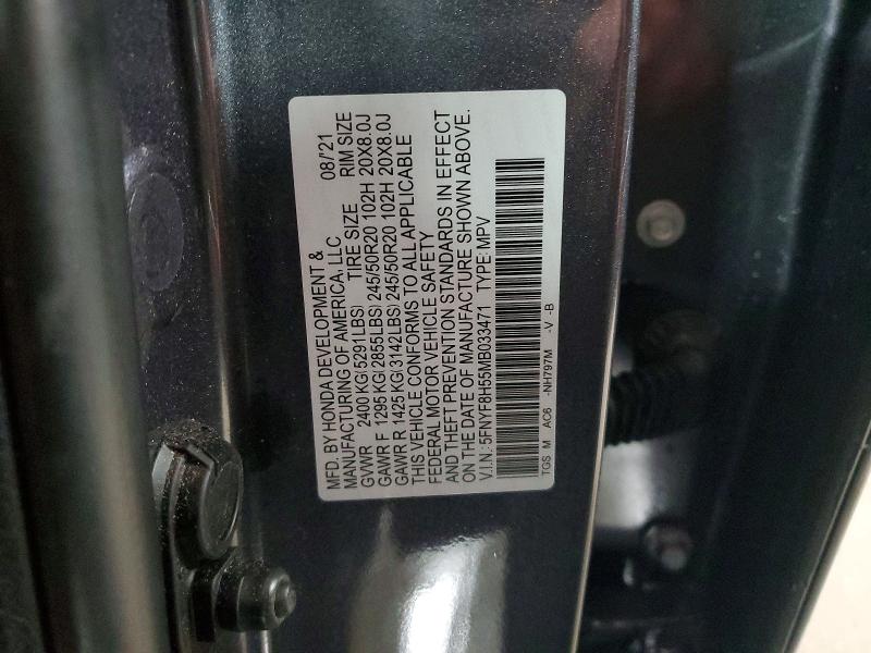 98381695 :رقم المزاد ، 5FNYF8H55MB033471 vin ، 2021 Honda Passport مزاد بيع