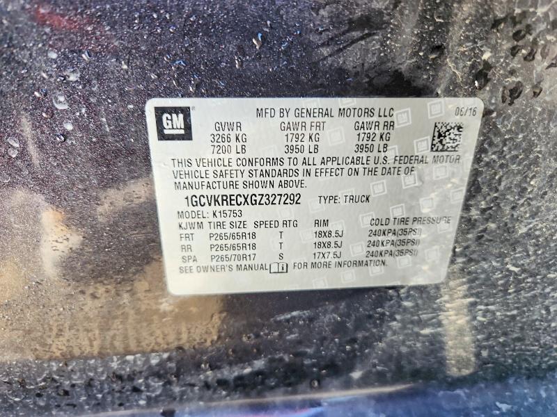 99708145 :رقم المزاد ، 1GCVKRECXGZ327292 vin ، 2016 Chevrolet Silverado مزاد بيع