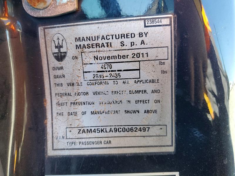 2012 Maserati Granturismo მანქანა იყიდება აუქციონზე, vin: ZAM45KLA9C0062497, აუქციონის ნომერი: 75049305