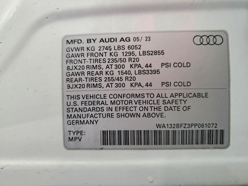 98433245 :رقم المزاد ، WA132BFZ3PP061072 vin ، 2023 Audi Q4 E-tron مزاد بيع