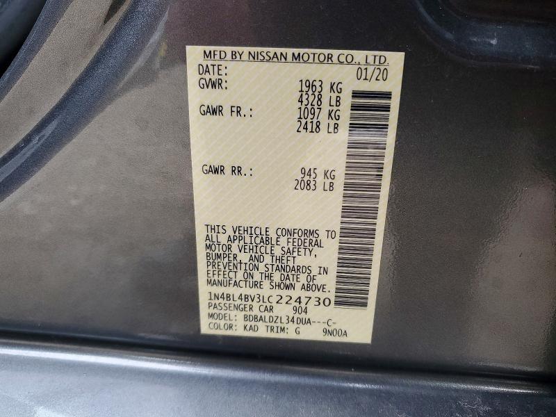 Aukcja sprzedaży 2020 Nissan Altima, vin: 1N4BL4BV3LC224730, numer aukcji: 98355845