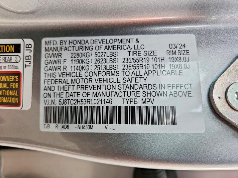 2024 Acura Rdx მანქანა იყიდება აუქციონზე, vin: 5J8TC2H53RL021146, აუქციონის ნომერი: 98564405