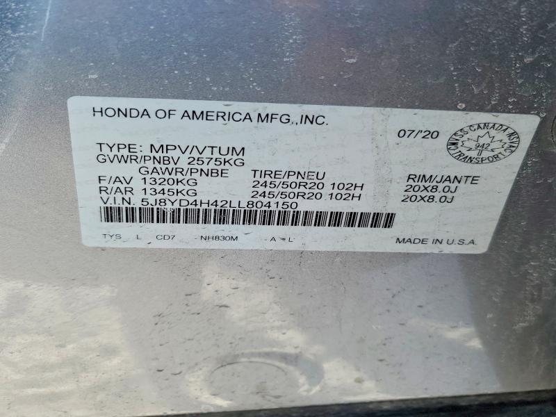 Продажа на аукционе авто 2020 Acura Mdx Techno, vin: 5J8YD4H42LL804150, номер лота: 73758175