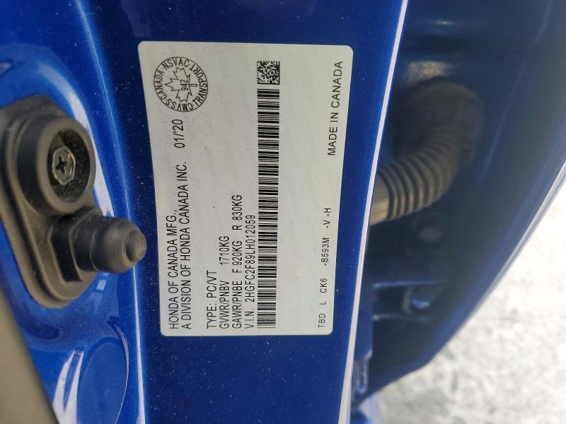 Aukcja sprzedaży 2020 Honda Civic, vin: 2HGFC2F89LH012059, numer aukcji: 99927245