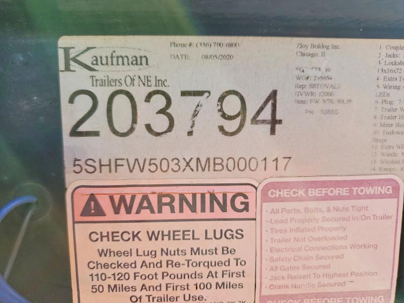 72637755 :رقم المزاد ، 5SHFW503XMB000117 vin ، 2021 Kaufman W50lp مزاد بيع