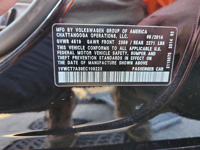 Продажа на аукционе авто 2014 Volkswagen Passat, vin: 1VWCT7A39EC108223, номер лота: 74054665