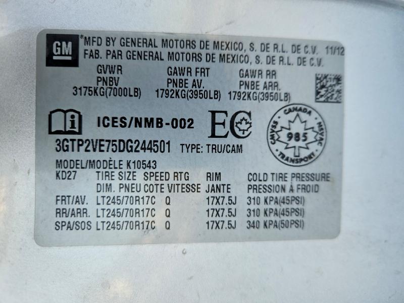 Aukcja sprzedaży 2013 Gmc Sierra K15, vin: 3GTP2VE75DG244501, numer aukcji: 75283925