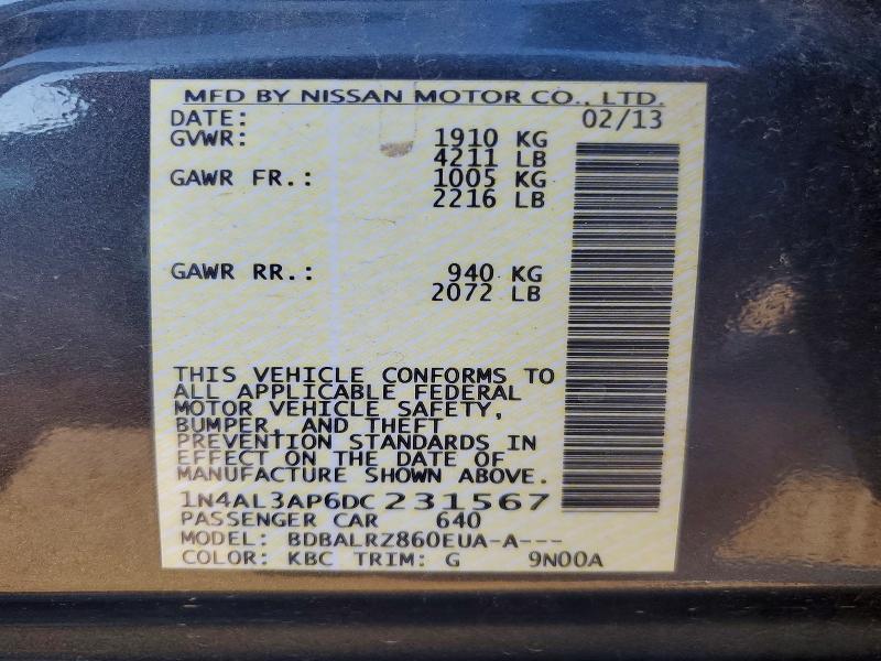 Продаж на аукціоні авто 2013 Nissan Altima, vin: 1N4AL3AP6DC231567, номер лоту: 72975115