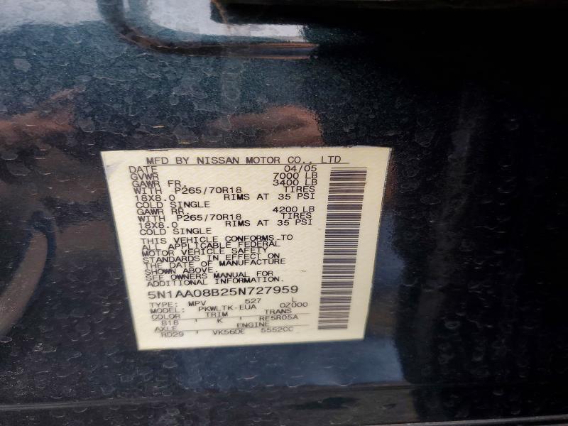 Aukcja sprzedaży 2005 Nissan Armada, vin: 5N1AA08B25N727959, numer aukcji: 75471455