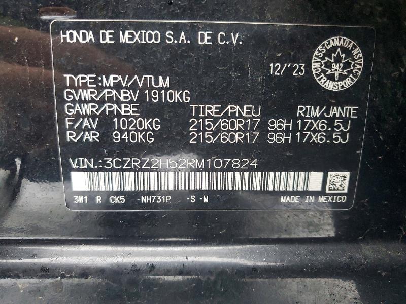 Aukcja sprzedaży 2024 Honda Hr-v, vin: 3CZRZ2H52RM107824, numer aukcji: 99642735