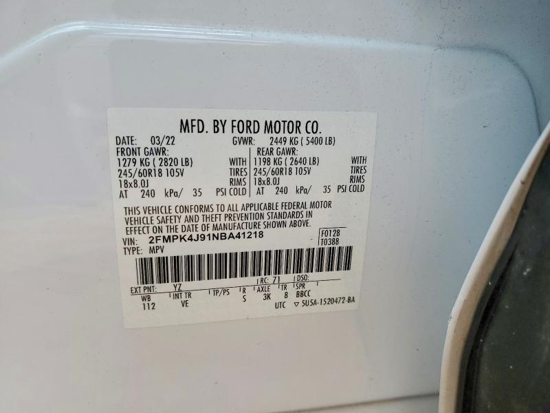 Auction sale of the 2022 Ford Edge, vin: 2FMPK4J91NBA41218, lot number: 73461715